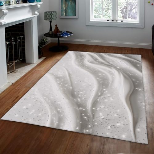 Tapis de chambre en soie à vagues blanches 120x150cm chic et antidérapant