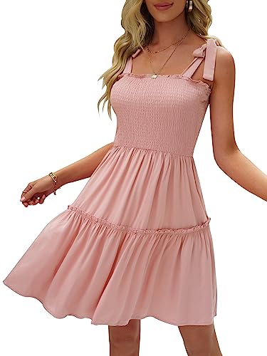 Image of Womens Summer Casual Dresses Spaghetti Strap Smocked Mini Dress