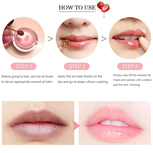 Bee Balm Lip Balm Honey Pot, Hydrating & Prevention Dry and Cracked Lip Scrubs Exfoliator, Propolis Moisturizing Lip Mask Honey Lip Balm Reduces Lip Lines, Lip Exfoliating Bee Lip Balm with Brush (Pack of 1 Strawberry)