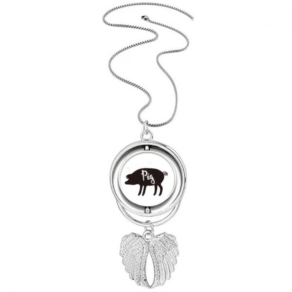 Collier ailes d'ange pendentif cochon noir et blanc en émail - 4