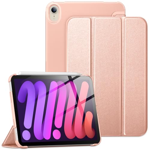 DTTO Case for iPad Mini 7th/6th Generation 8.3 Inch, Premium Silk Pattern Slim Trifold Stand Hard Cover for iPad Mini 7 (A17 Pro) / iPad Mini 6 [Support Touch ID]-Smart Auto Wake/Sleep, Rose Gold