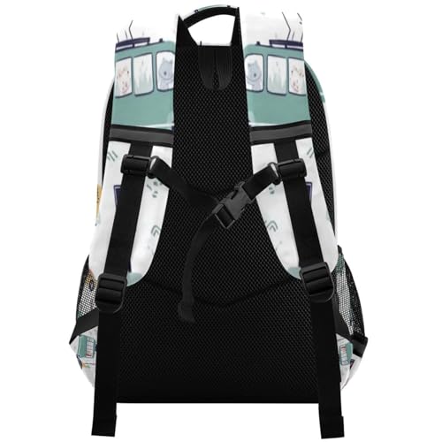 Little Animals Driving Cars Kid's Elementary Middle School Backpack for Son Daughter, Age 6-12 Back to School Backpack Bookbag Schoolbag for Boys Girls2