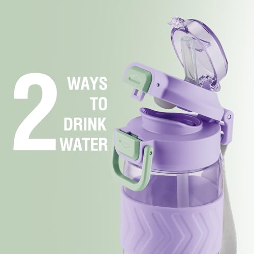 Image of MILTON Calvin 1000 2-in-1 Sip or Gulp Lid Water Bottle 1 ltr | Unbreakable | BPA-Free, One-Click Open,Leak-Proof, Crystal Clear Design, Sipper Water Bottle For Office, School, College, gym set, Purple