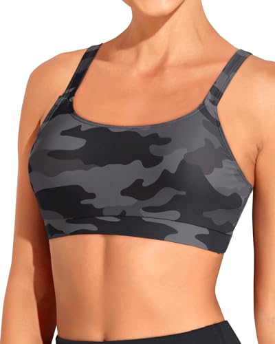 Image of Tempt Me Women Sports Bra Swim Crop Tops Only | Scoop neck, Bathing suits top, Removable cups, Adjustable straps