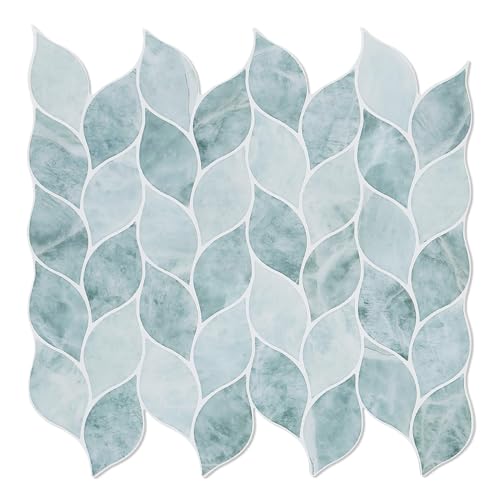 Tilingview 10 PCS Leaf Design Peel and Stick for Kitchen Backsplash, Premium Self-Adhesive Tiles Wall Stickers (Blue Green) by Tilingview - Used condition - US$36.38