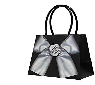 Fancy Bow Mini Gift Bags with Plastic Handles Black Small (Pack of 12)