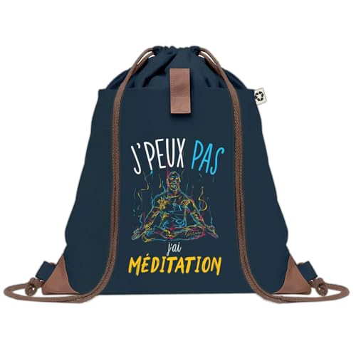 Sac en toile bleu avec pochette et fermeture à cordelettes