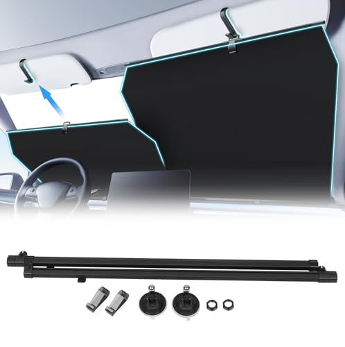 2026 Retractable Windshield Sun Shade Automatic Car Sunshade for Windshield UV & Heat Protection Keep Cool and Protect Interior Adjustable Universal Fit for Car Trucks SUVs (Not for High Curve)