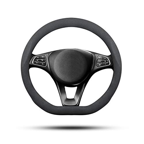 Ergocar Car Steering Wheel Cover Non-Slip Car Steering Wheel Protector Sport D-Shape Suede Velvet Leather Suitable for All Seasons Universal for Diameter 38cm (15