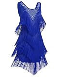 FYMNSI Vestido de baile latino para mujer, borlas, flecos, diamantes de imitación, sin mangas, profesional, para baile de salón, tango, salsa, azul real, XXL