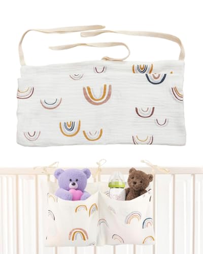 FUGLUS 1 borsa multifunzionale da appendere per riporre gli oggetti nel lettino,leggera e traspirante,con doppia tasca di grande capacità,per organizzare giocattoli,pannolini e altri oggetti.