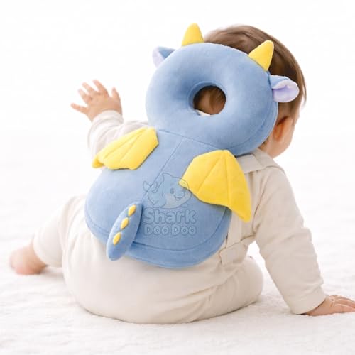 Image of Shark Doo Doo Baby Head Protector Cushion for 6-24 Months | Soft Plush Safety Backpack for Toddlers | Adjustable Straps, Anti-Fall Pillow for Infants (Dragon)