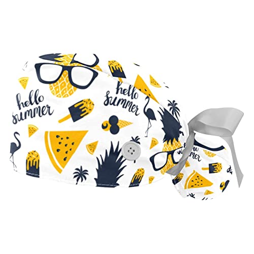 Chapeaux de travail respirants motif ananas et flamants roses JDEZ (Lot de 2) pour homme et femme