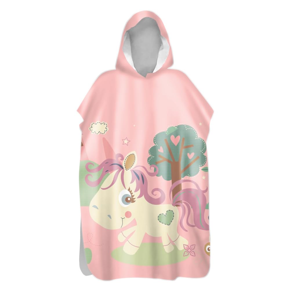 Highdi Hooded Changing Robe, Microfibre Light Weight Changing Towel, Towel Poncho for Surfing Swimming Beach Changing, Quick Dry Poncho for Women Men Adults (75x145cm,unicorn theme 2)