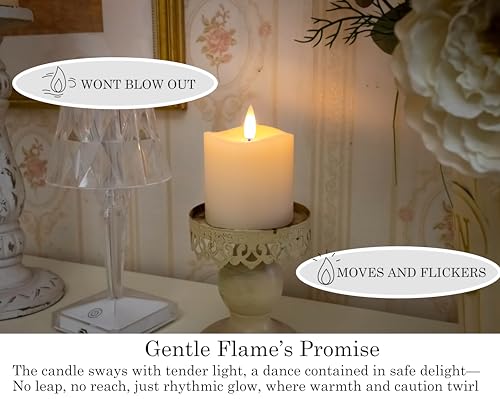 Image of Flameless LED Pillar Candles Flickering with Remote Timer, Battery Operated LED Candles Up to 400 Hours, 3D Moving Flame Real Wax Candles. (Ivory-1pack-3x3)