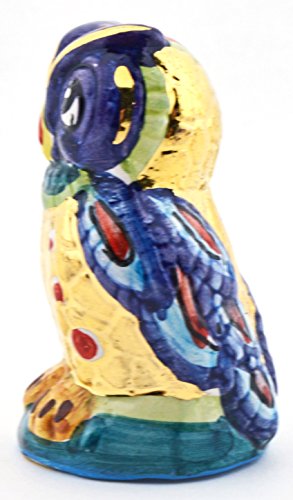 Hibou multicolore céramique bleu marine statuette byzantine or 24K - 4