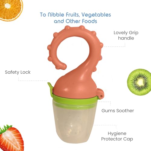 Image of Baby Skin Care Powder Talcum Puff Case Cum Container Box With Fruit Feeder Nibbler Teether For Babies /Kids /Toddler /New Born BPA Free (PATTERN 49)