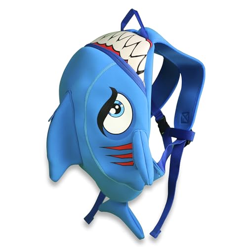 Sac à dos enfants bleu pour sorties en famille et voyages avec motif requin rigolo