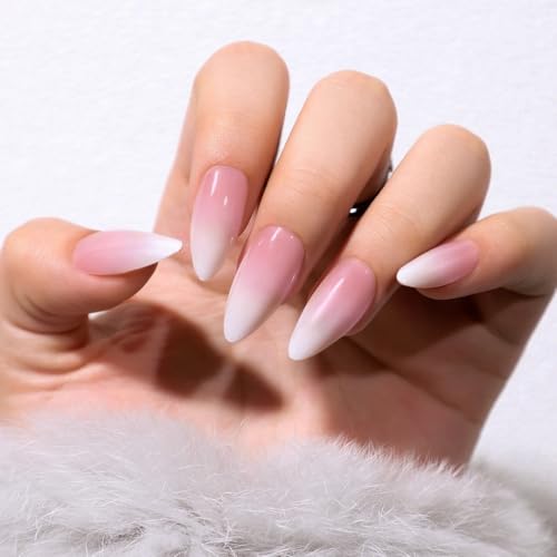 Ombre From Pearly White to Pink Press on Nails Medium