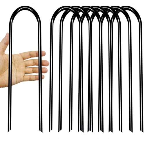 10inch Trampoline Stakes Heavy Duty Trampoline Parts Wind Stakes U Type 8pcs Ground Anchors High Wind Galvanized Steel Anchors for Trampoline Camping Tent Garden (Black)