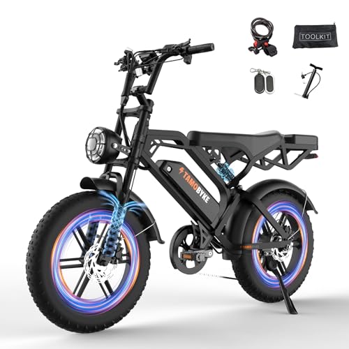 Tamobyke V20 Electric Bike for Adults, 1500W Motor (Peak), 30MPH Electric Dirt ebike, 20'' Fat Tire E-Bike with 48V 15.6AH Battery, Full Suspension Hydraulic Brakes, E Bike for Snow, Sand, Road