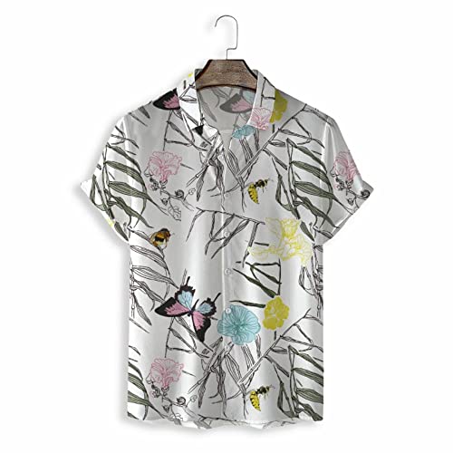 Chemise hawaïenne pour hommes au motif vintage de plantes et fleurs imprimées