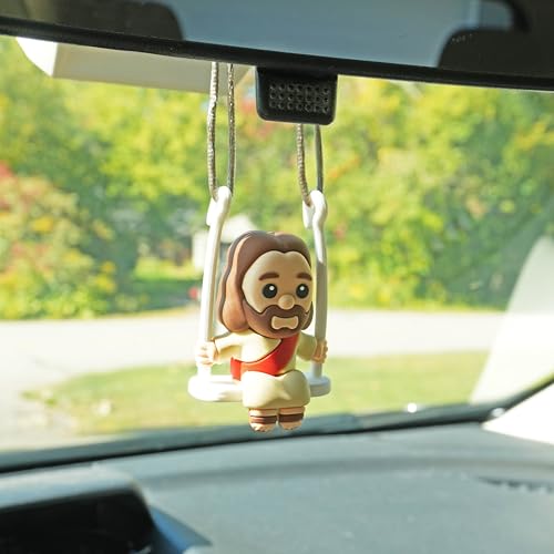 GOOFBALLS Funny Hanging Mirror Swing – Quirky and Unique Decor for Car Rearview Mirror, Bedroom or Living Room - Jesus
