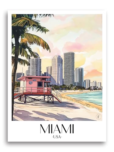 Impression d'art Miami Beach Floride - Poster de ville premium au format A2-LW