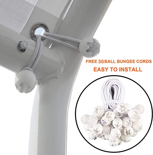 Rutile 10'X20' Carport Replacement Canopy Cover For Tent Top Garage Shelter Cover With Ball Bungees White (Only Top Cover, Frame Is Not Included) #TOP2