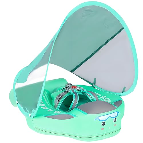 Image of Mambobaby Float Add Tail No Flip Over Non-Inflatable Baby Swim Float Pearl Foam Solid Water Floats Smart Swim Trainer Infant Pool Float Swim Ring with Sun Canopy
