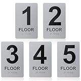 5Pcs 1-5nd Floor Sign with Double Sided Tape, Braille & Tactile Numbers - 6x9 inch Aluminum Floor Number Sign for Door, for Home Apartment Offices Elevator Door