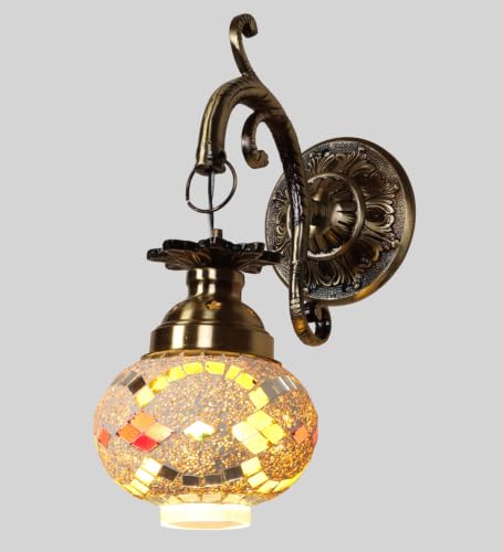 Image of ELIANTE Moroccan Mosaic Glass Wall Light Antique Gold Aluminium Decorative Sconce for Living Room Bedroom Hallway Foyer Balcony Free LED Bulb Included