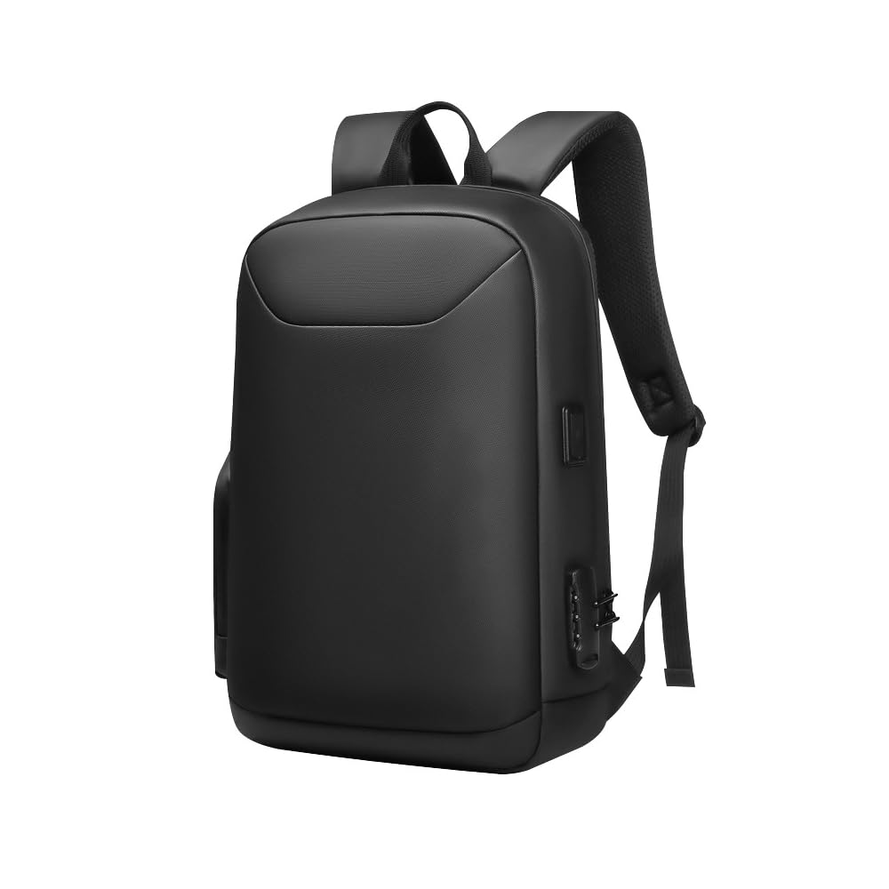 XINYASEE Zaino Uomo Porta PC, Zaino Lavoro con Chiusura a Combinazione, Borsa a Tracolla da Viaggio per Computer 15 Pollici, Nero, 29x10x45 cm