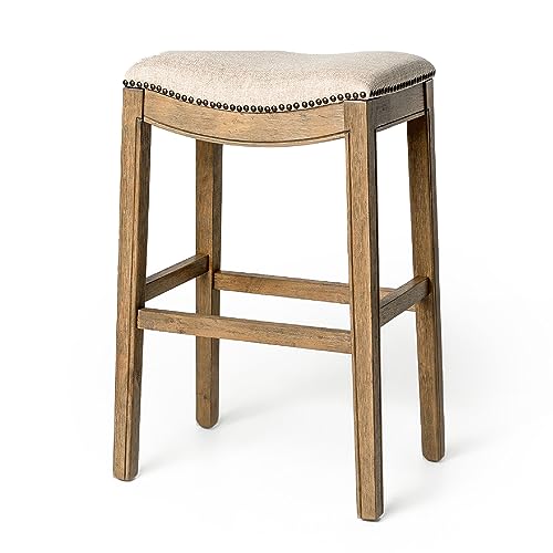 Maven Lane Adrien Kitchen Saddle Backless Bar Stool With Nailhead Trim, Natural, Bar Height #TOP25