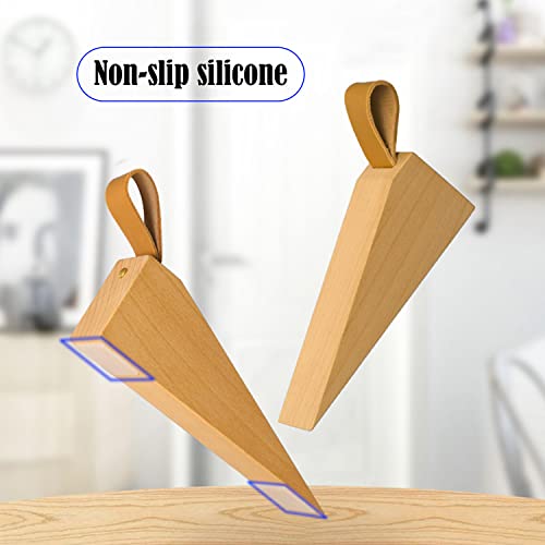 LERANXIN 2 Pack Wooden Door Stop, Wooden Wedges Beech Bottom with Anti-Slip Pad, Door Wedge Suitable for All Types of Doors - Image 3