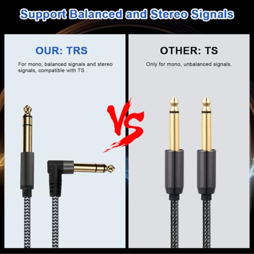 Image of Verilux Electric Guitar Cable 6.35mm 9.8FT /3M, 6.35mm Male to 6.35mm Male Aux Cable with Hi-Fi Sound Nylon Braided, 6.35mm Aux Stereo Audio Cable Gold-Plated for Amps, Electric Bass & Guitar, Speaker