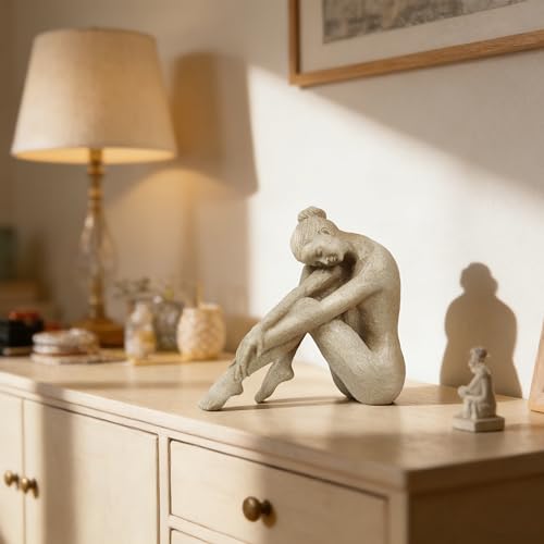 Escultura abstracta moderna femenina sentada beige miniatura 5