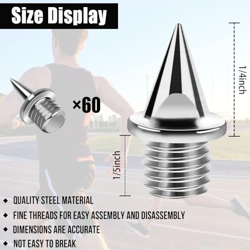 JULMELON 6mm Spikes, 60 Stück für Schuhe, Carbonstahl Nägel Mit Spikeschlüssel, Silber Schuhspikes für Leichtathletik, Weitspringen, Laufen, Wandern