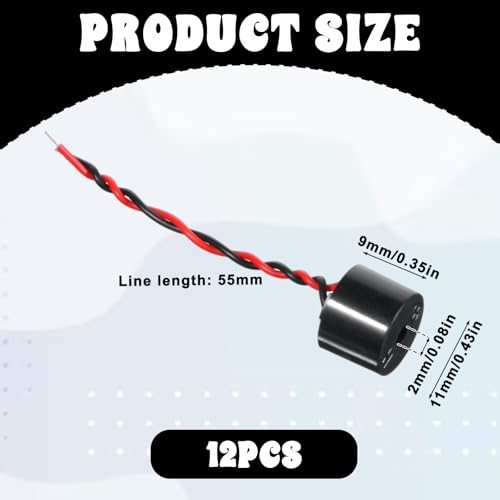 12 pcs YMD-12095 Electronic Buzzer Alarm 5V DC 12x9.5mm Continuous Sound Beep piezo Buzzer Active High Plenty Piezo Siren with Wire for Horn Siren Alarm