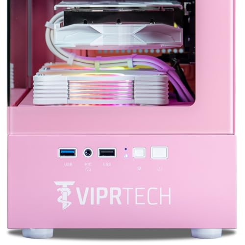 Image of ViprTech Stryker 3.0 Gaming PC - AMD Ryzen 7 (4.1GHz Liquid Cooled), RTX 3060 12GB, 16GB DDR4 RAM, 1TB SSD, WiFi BT, Win 11 Pro, RGB, Gaming Desktop Computer Prebuilt, Pink
