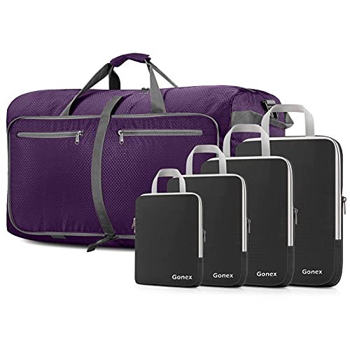 Gonex 4Pcs Compression Packing Cubes Expandable Travel Bags Organizers Black With Travel Duffle Bag Purple #TOP12