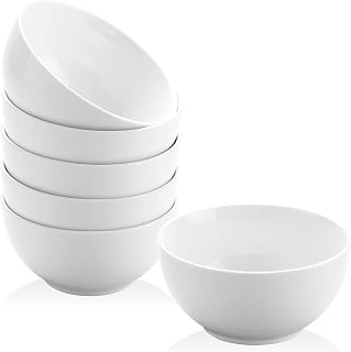 Yedio 10oz White Ceramic Bowls Set of 6 - Stackable Porcelain Soup Bowls for Dessert, Rice, Snacks, Fruits - Microwave Oven Dishwasher Freezer Safe