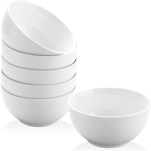 Yedio Juego de cuencos pequeños, cuencos de cerámica blanca de 6, cuencos de porcelana de 10 onzas para cocina, postre, arroz, aperitivos, sopa,