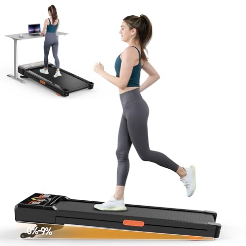 Walking Pad with 9% Incline, Under Desk Treadmills for Home and Office, 3.0HP Portable Running Walking Machine with LED Display & Remote Control, 1-10km/h, Max 140kg, No Assembly (Black-Auto incline)