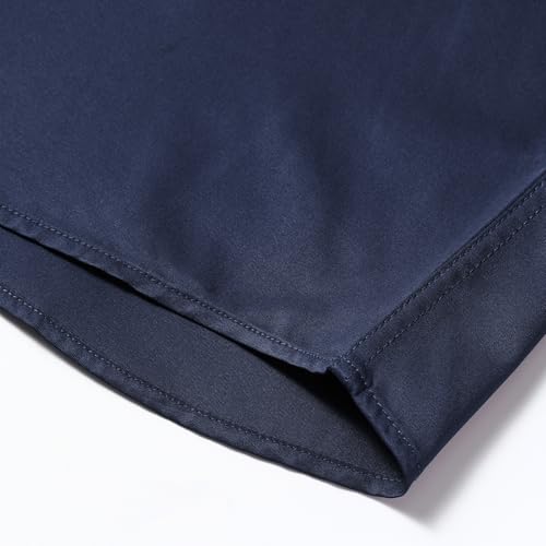 YFFUSHI Men's Glossy Shirt Solid Regular Fit Long-Sleeved Casual Button Down Shirts Navy Blue — view 5