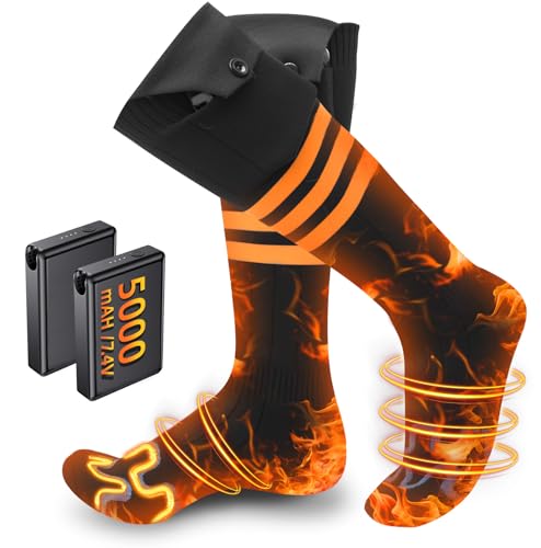 Beheizbare Socken mit 5000 mAh/7,4 V Hochleistungsakku, Wiederaufladbare heizsocken für Damen und Herre, Elektrisch Wärme Socken mit 4 Temperatureinstellungen，Bis zu 65 °C