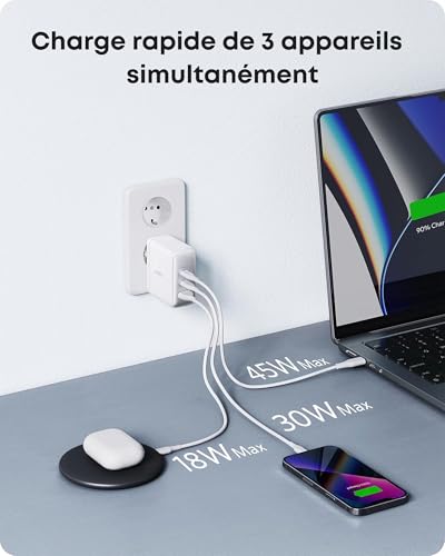 Anker 736 Chargeur USB C 100 W (Nano II), Rapide Compact 3 Ports pour MacBook Pro/Air, Google Pixelbook, ThinkPad, Dell XPS, iPad, Galaxy S23/S22, iPhone 17/17 Plus/17 Pro Max16//15/14, et Autres
