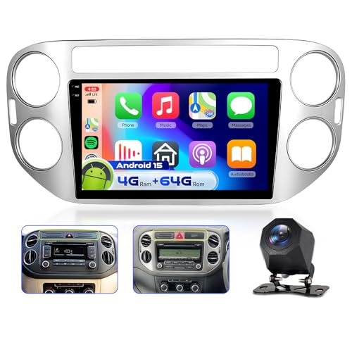 4G&64G 9 Autoradio per VW Tiguan 2010-2015 con Carplay Android Auto,Bluetooth RDS/FM Radio,Wi-Fi GPS Navi,Telecamera posteriore AHD