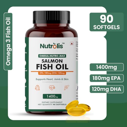 Image of Omega-3 Salmon Fish Oil Capsules 1400mg - High EPA & DHA Blend for Heart, Brain, Joint Health, Cholesterol Management & Immune Support | 180mg EPA and 120mg DHA | - 90 Softgels