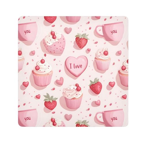 ODAWA Cute Cakes Cupcakes Strawberries Self-adhesive Cloth 13.8X13.8 Inch Magic Self-adhesive Storage Protective Cloth for Camera, Lens, Laptop